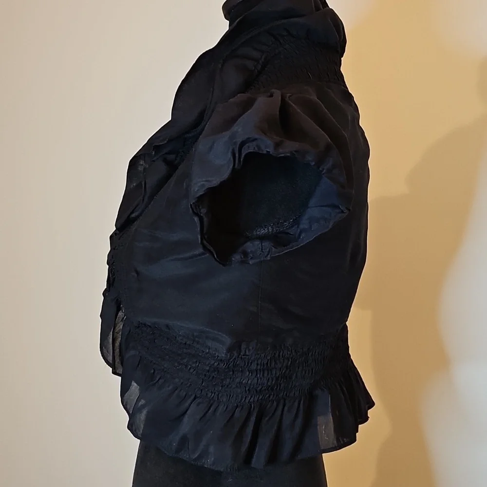 BCBGMAXAZRIA Ruffled Cotton Short-sleeve Ruffled Bolero Cropped Jacket - Picture 5 of 10